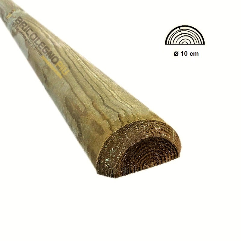 Palo mezzo tondo in legno di pino impregnato per recinzioni Ø 10 x 250 cm